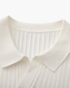 Men's Ribbed Knit Polo with Notched Open Collar