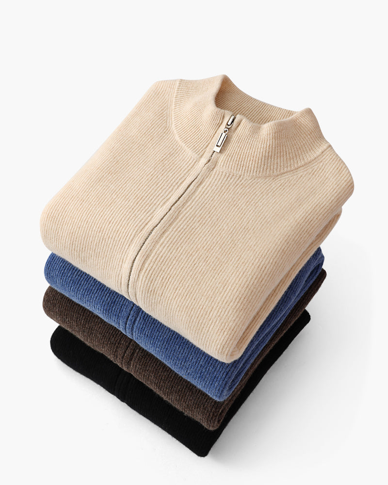 Men's Ribbed Knit Sleeveless Zip Vest with Stand Collar