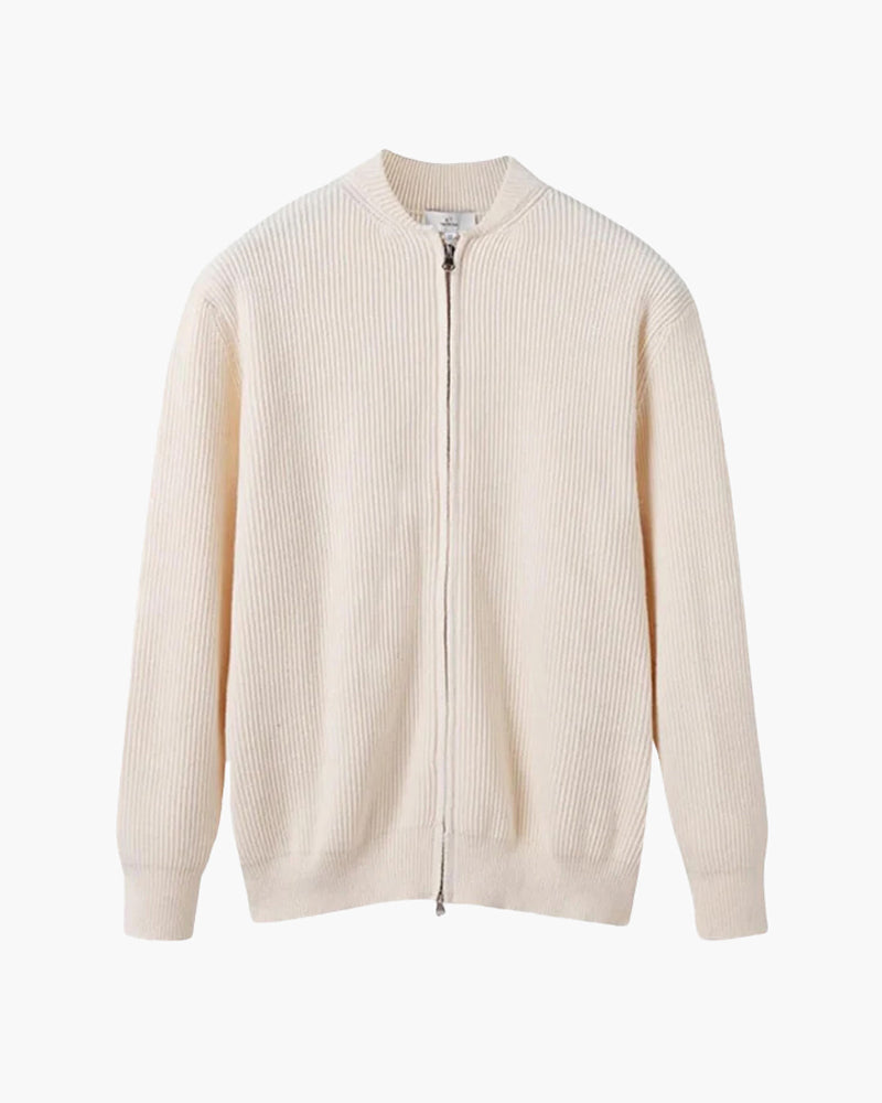Men's Ribbed Knit Zip Cardigan Vest with Collar - Nude