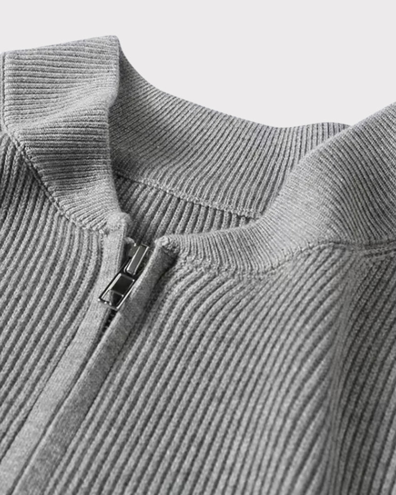 Men's Ribbed Knit Zip Cardigan Vest with Collar