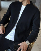 Men's Ribbed Knit Zip Cardigan Vest with Collar