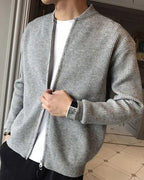 Men's Ribbed Knit Zip Cardigan Vest with Collar