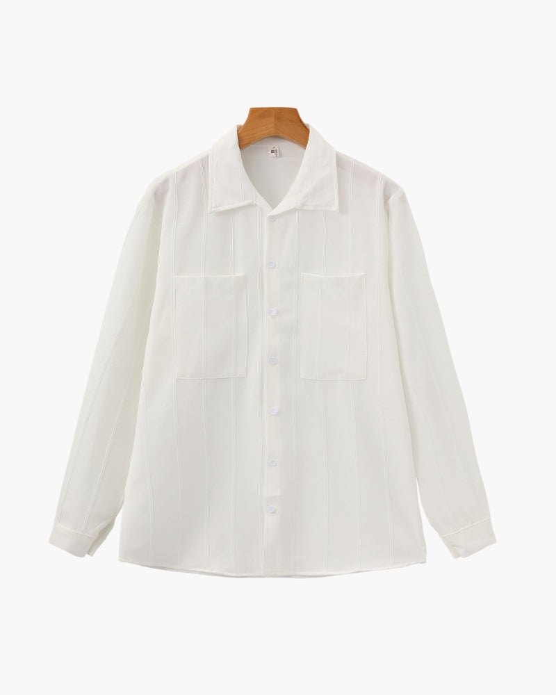 Men's Ribbed Long Sleeve Shirt with Double Chest Pockets