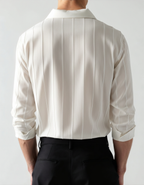 Men's Ribbed Long Sleeve Shirt with Double Chest Pockets