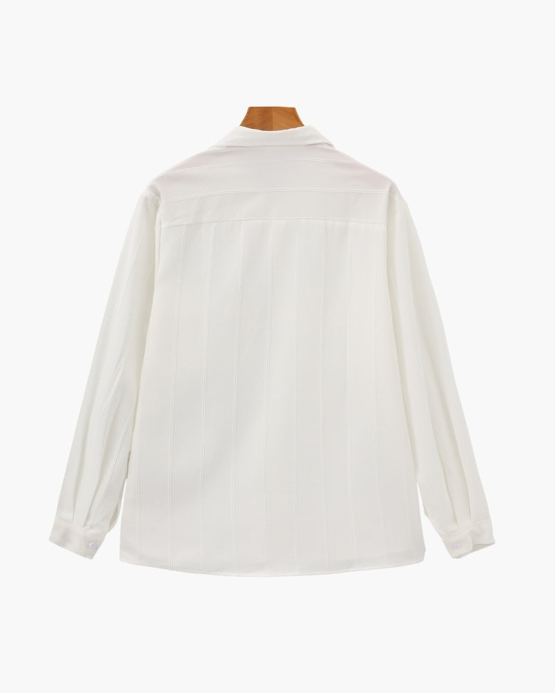 Men's Ribbed Long Sleeve Shirt with Double Chest Pockets