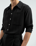Men's Ribbed Long Sleeve Shirt with Double Chest Pockets