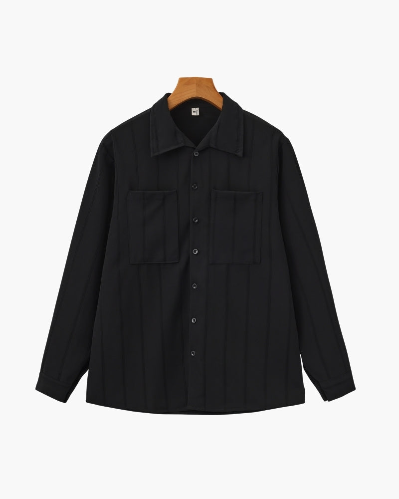 Men's Ribbed Long Sleeve Shirt with Double Chest Pockets