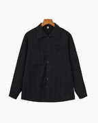 Men's Ribbed Long Sleeve Shirt with Double Chest Pockets