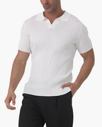 Men's Ribbed Open Collar Short Sleeve Knit Polo - White