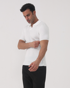 Men's Ribbed Open Collar Short Sleeve Knit Polo