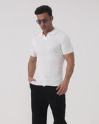 Men's Ribbed Open Collar Short Sleeve Knit Polo