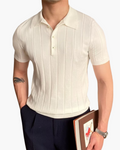Men's Ribbed Short Sleeve Polo Shirt with Slim Fit - White