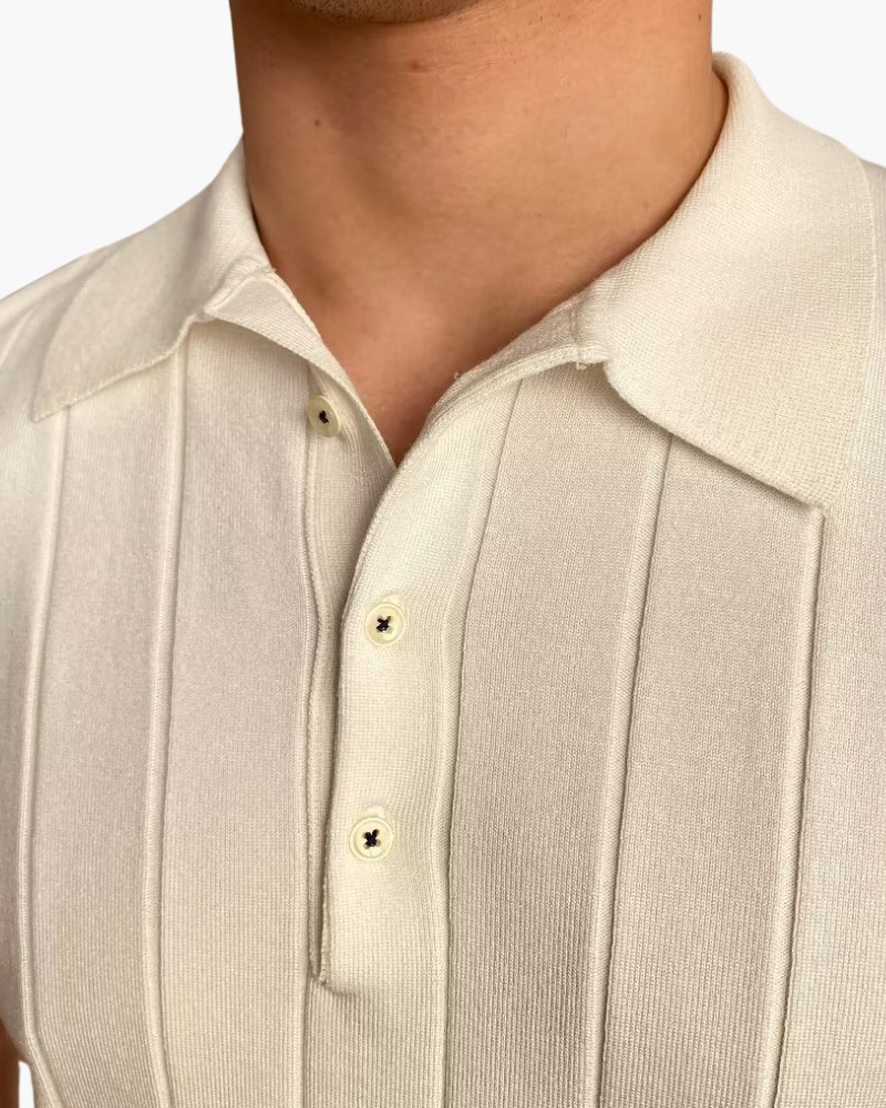 Men's Ribbed Short Sleeve Polo Shirt with Slim Fit