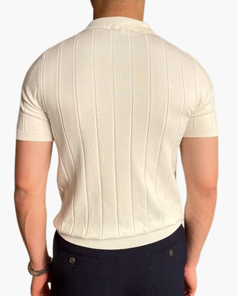 Men's Ribbed Short Sleeve Polo Shirt with Slim Fit