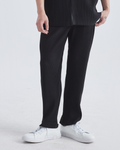 Men's Ribbed Wide Leg Trousers with Elasticated Waist - Black