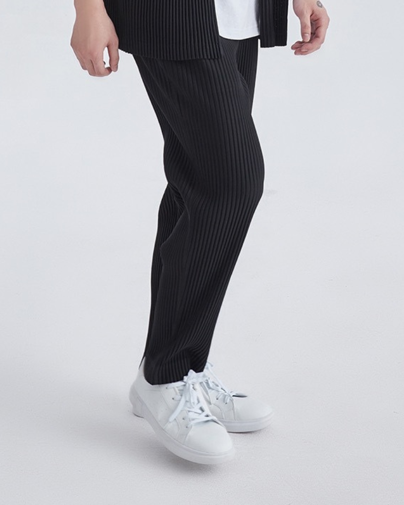 Men's Ribbed Wide Leg Trousers with Elasticated Waist