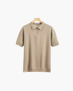 Men's Short Sleeve Knit Zip Polo Shirt with Collar - Beige