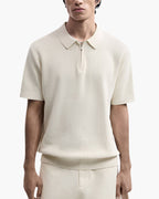 Men's Short Sleeve Knit Zip Polo Shirt with Collar