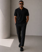 Men's Short Sleeve Knit Zip Polo Shirt with Collar