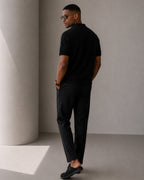 Men's Short Sleeve Knit Zip Polo Shirt with Collar