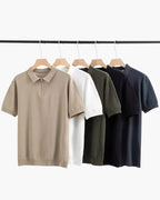 Men's Short Sleeve Knit Zip Polo Shirt with Collar