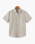 Men's Short Sleeve Linen-Look Shirt with Camp Collar - Beige