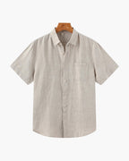 Men's Short Sleeve Linen-Look Shirt with Camp Collar - Beige