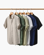 Men's Short Sleeve Linen-Look Shirt with Camp Collar