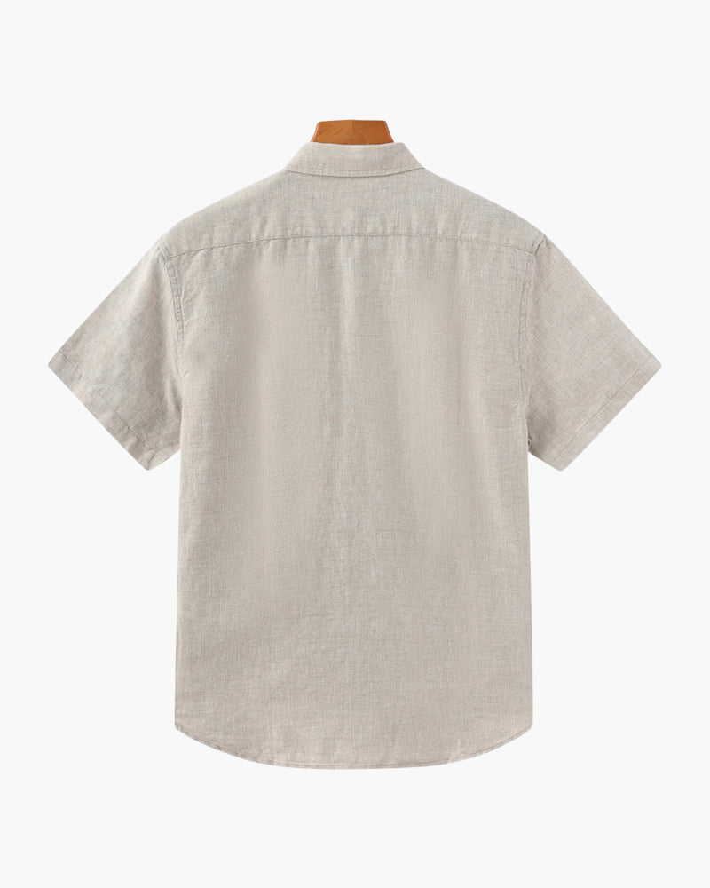 Men's Short Sleeve Linen-Look Shirt with Camp Collar
