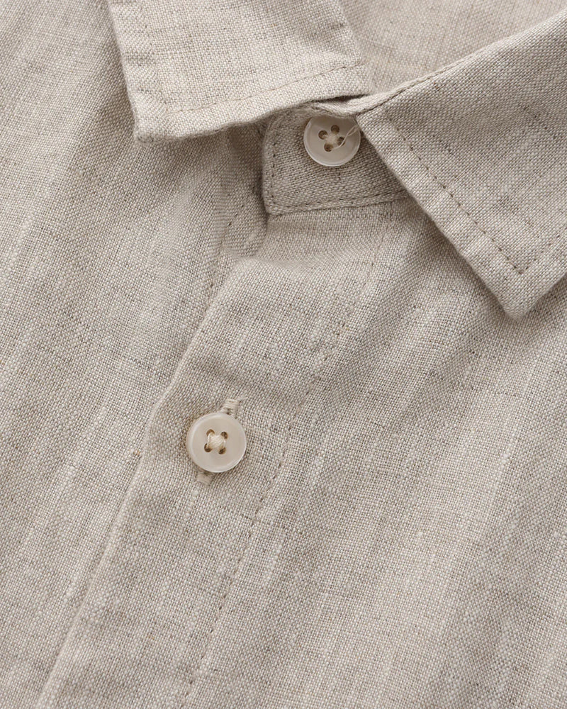 Men's Short Sleeve Linen-Look Shirt with Camp Collar