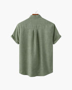 Men's Short Sleeve Mandarin Collar Shirt in Textured Weave