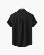 Men's Short Sleeve Mandarin Collar Shirt in Textured Weave