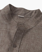 Men's Short Sleeve Mandarin Collar Shirt in Textured Weave