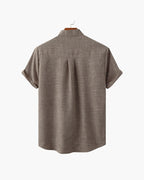 Men's Short Sleeve Mandarin Collar Shirt in Textured Weave