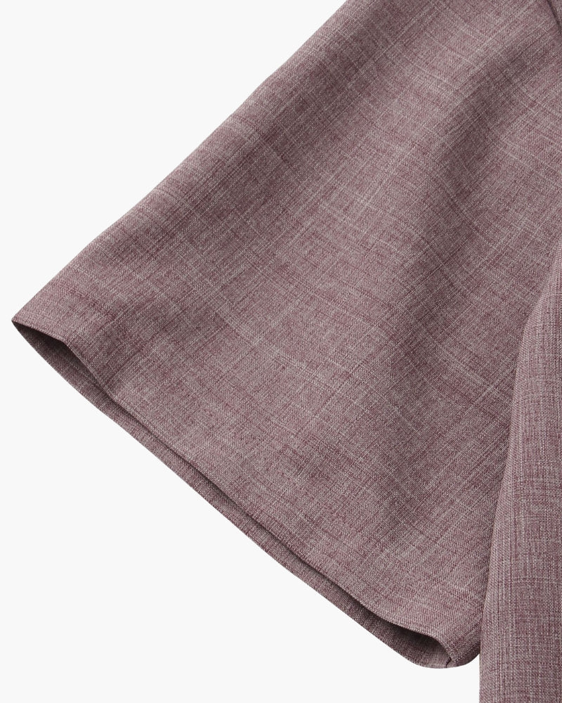 Men's Short Sleeve Mandarin Collar Shirt in Textured Weave