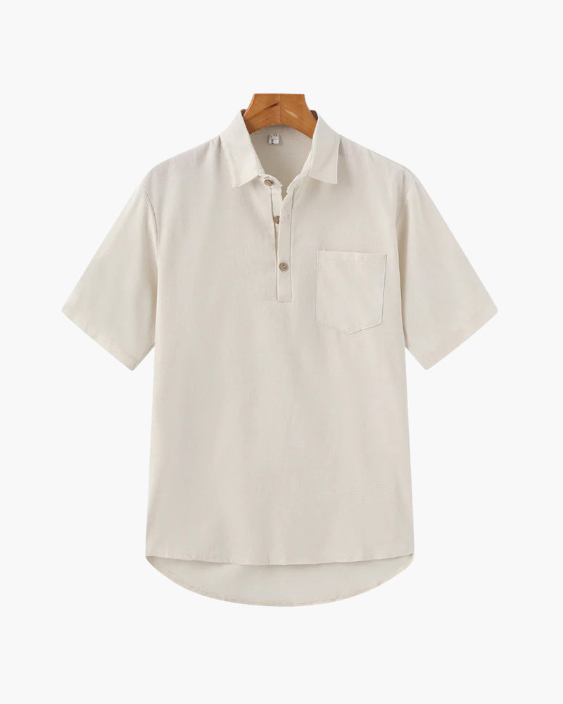 Men's Short Sleeve Popover Shirt with Chest Pocket - Beige