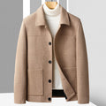 Men's Single-Breasted Car Coat with Patch Pockets and Point Collar - Khaki