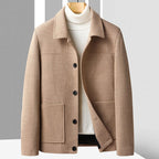 Men's Single-Breasted Car Coat with Patch Pockets and Point Collar - Khaki