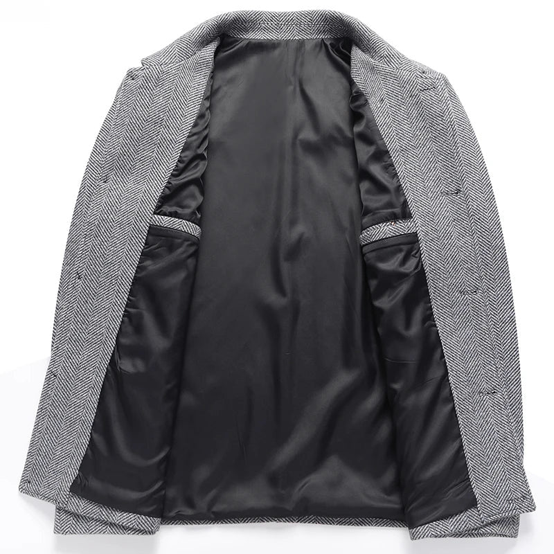 Men's Single-Breasted Car Coat with Patch Pockets and Point Collar