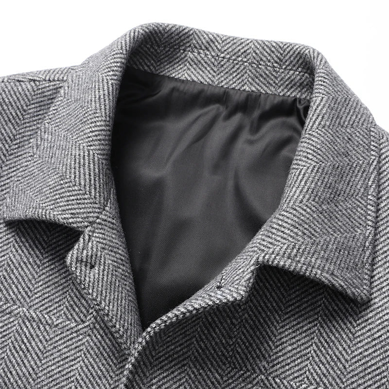 Men's Single-Breasted Car Coat with Patch Pockets and Point Collar