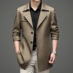 Men's Single-Breasted Mac Coat with Notched Collar - Khaki
