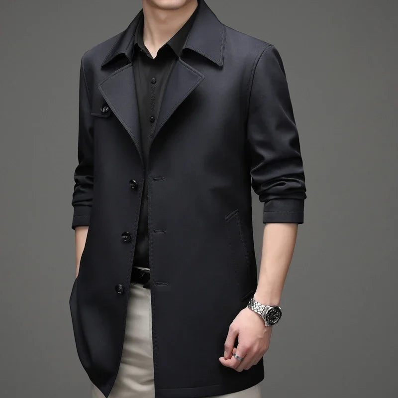 Men's Single-Breasted Mac Coat with Notched Collar