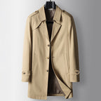 Men's Single-Breasted Trench Coat with Epaulettes - Khaki