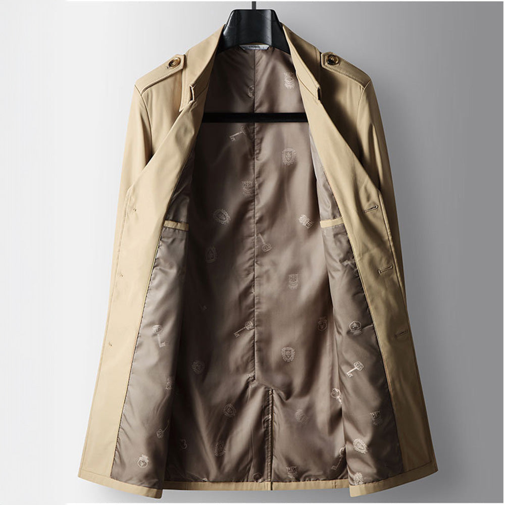 Men's Single-Breasted Trench Coat with Epaulettes