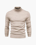 Men's Slim Fit Turtleneck Sweater in Fine Knit - Beige
