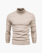 Men's Slim Fit Turtleneck Sweater in Fine Knit - Beige