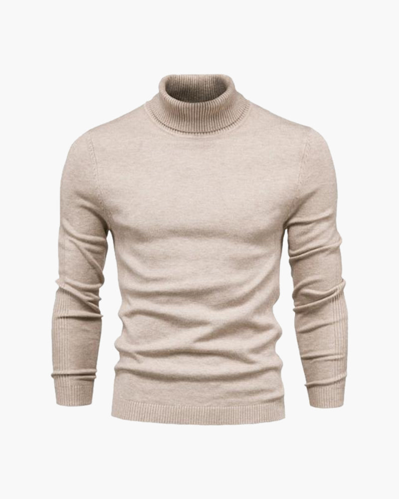 Men's Slim Fit Turtleneck Sweater in Fine Knit - Beige