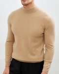 Men's Slim High-Neck Turtleneck Sweater with Soft Finish - Beige