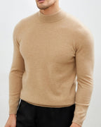 Men's Slim High-Neck Turtleneck Sweater with Soft Finish - Beige