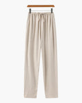 Men's Slim Linen-Look Trousers with Drawstring Waist - Beige
